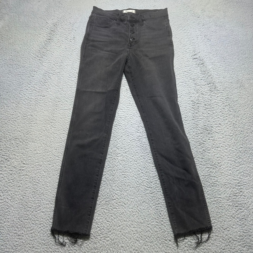 Madewell Womens 26 10" High Rise Skinny Jeans Black Raw Hem Button Fly Y2K